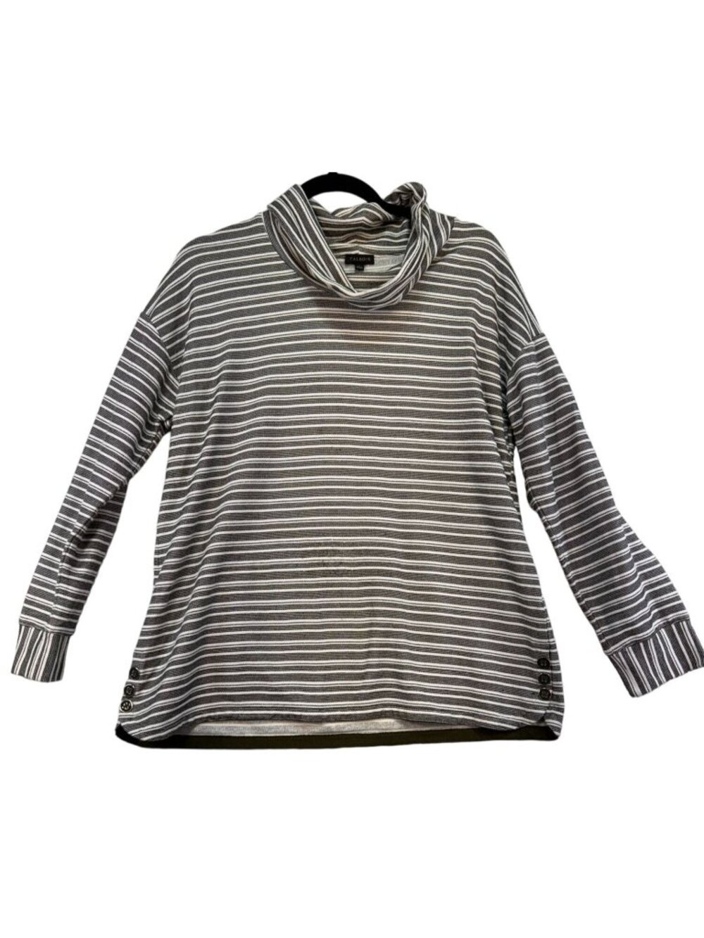 Talbots Womens Top With Button Details Size Large Gray & White Striped